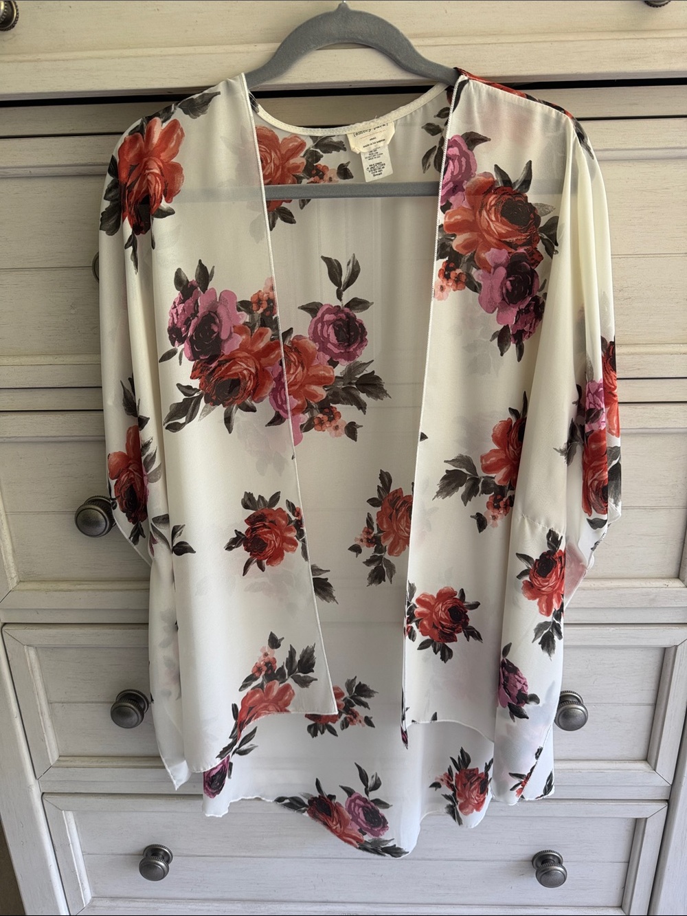 Emory Park White Floral Open Front Kimono SZ Small